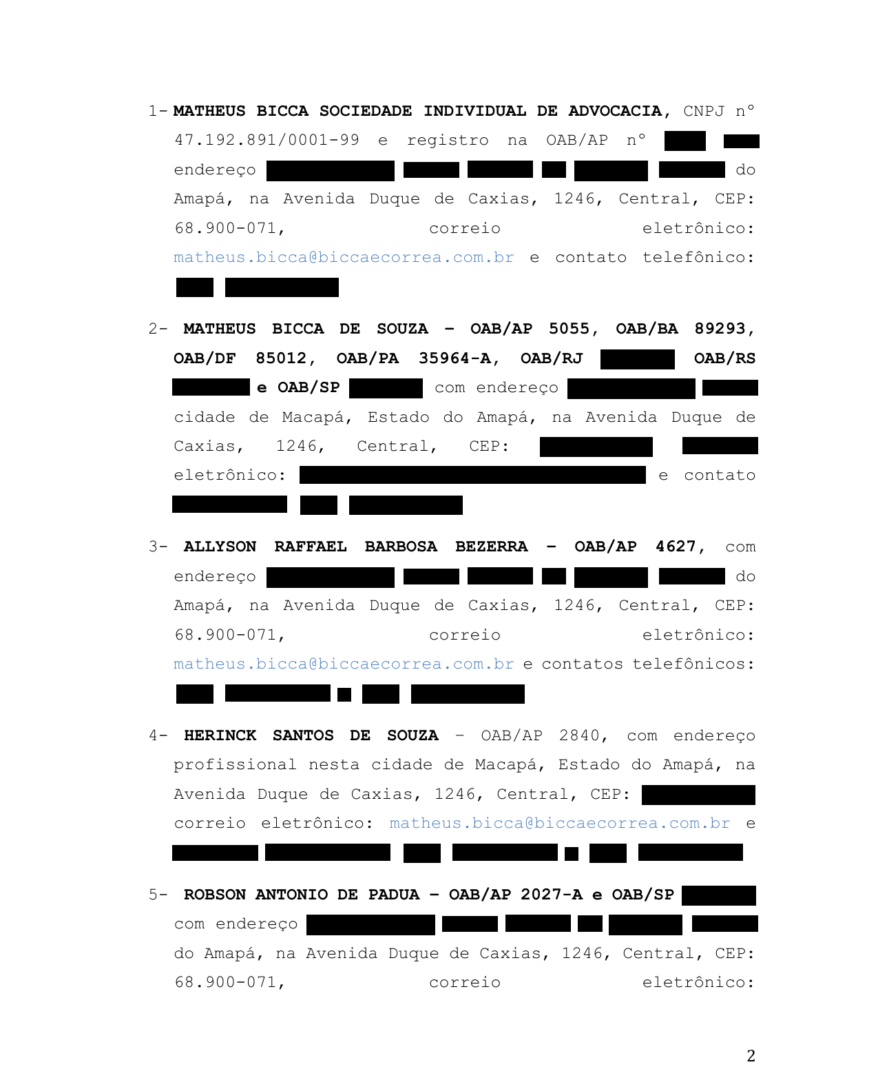 Página 2 — Representação à OAB/AP — pedido de exclusão dos advogados (com dados sensíveis redigidos)