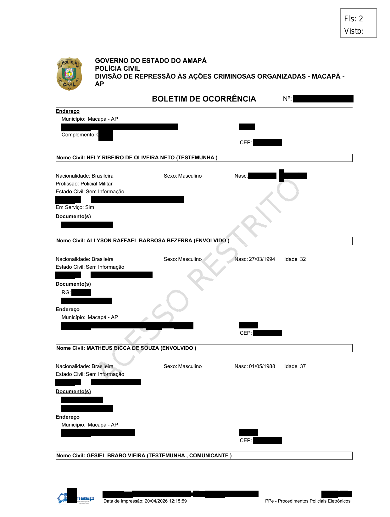 Página 2 — BO 29563/2026 — DRACO/PC-AP (peças selecionadas) (com dados sensíveis redigidos)