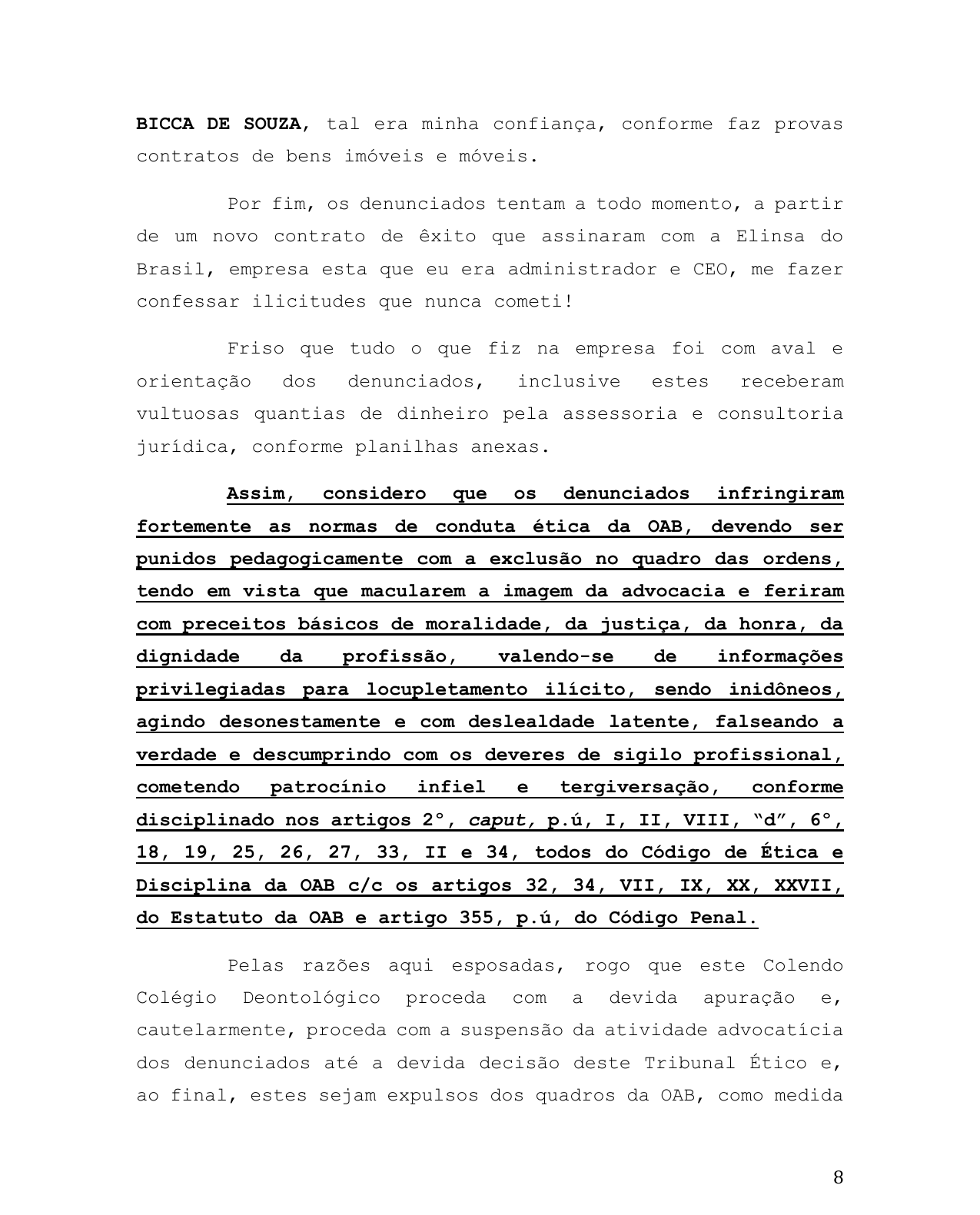 Página 8 — Representação à OAB/AP — pedido de exclusão dos advogados (com dados sensíveis redigidos)