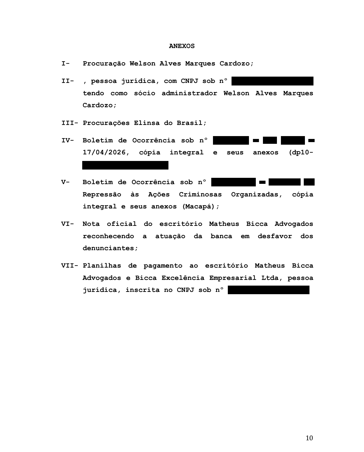 Página 10 — Representação à OAB/AP — pedido de exclusão dos advogados (com dados sensíveis redigidos)
